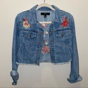 Flower embroidered denim jacket